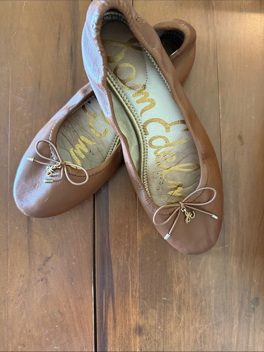 Sam Edelman Cognac Leather Ballet Flats with Bow